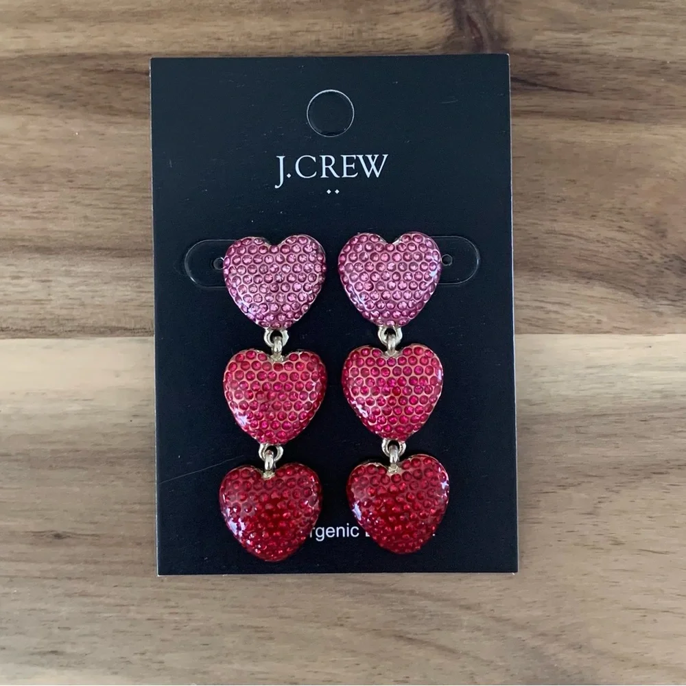 J Crew Jcrew pave triple heart earrings jewelry gift NWT - Picture 6 of 7